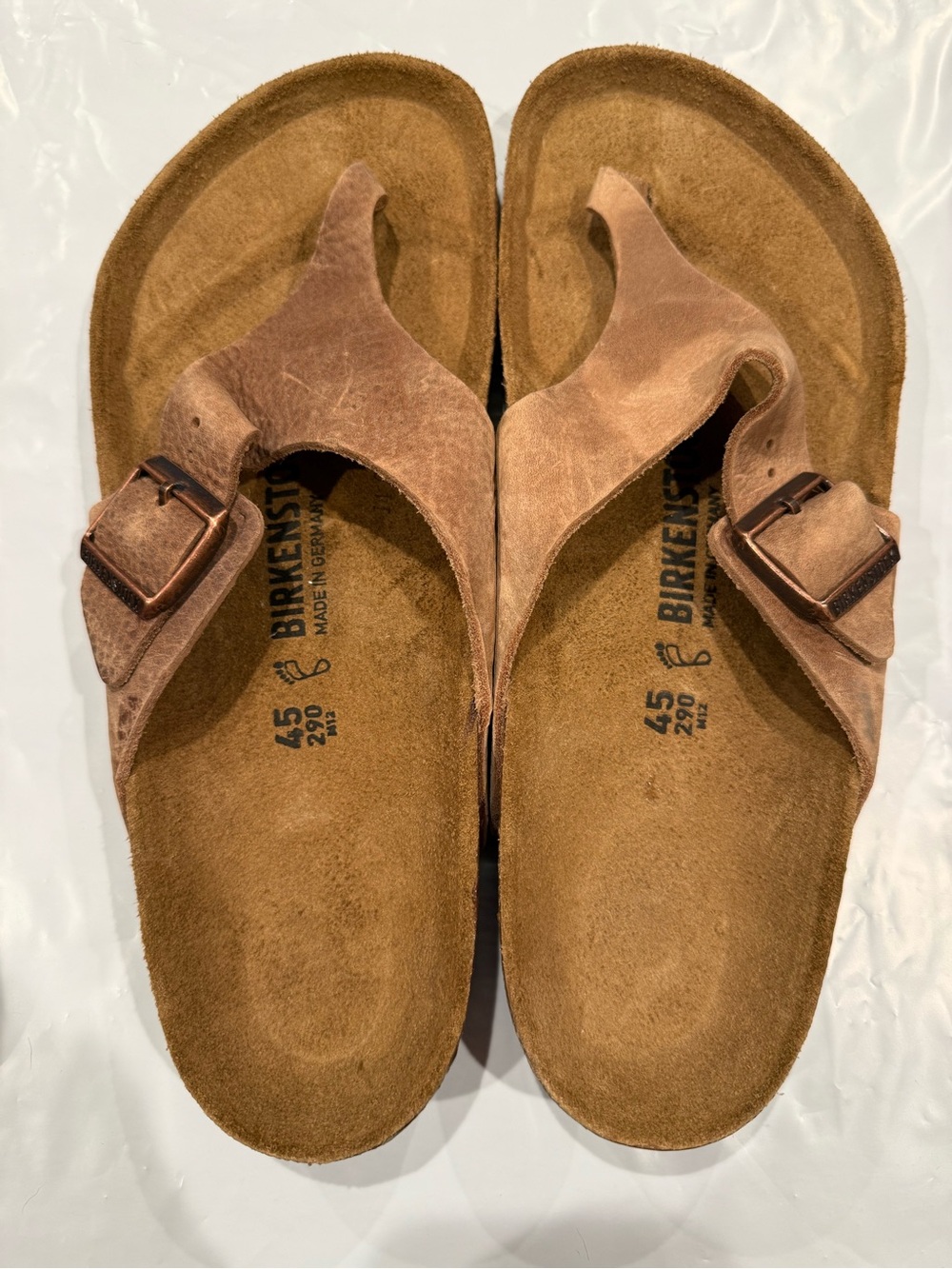 Birkenstock Men's Tan oiled leather  Thong Sandals with Buckle